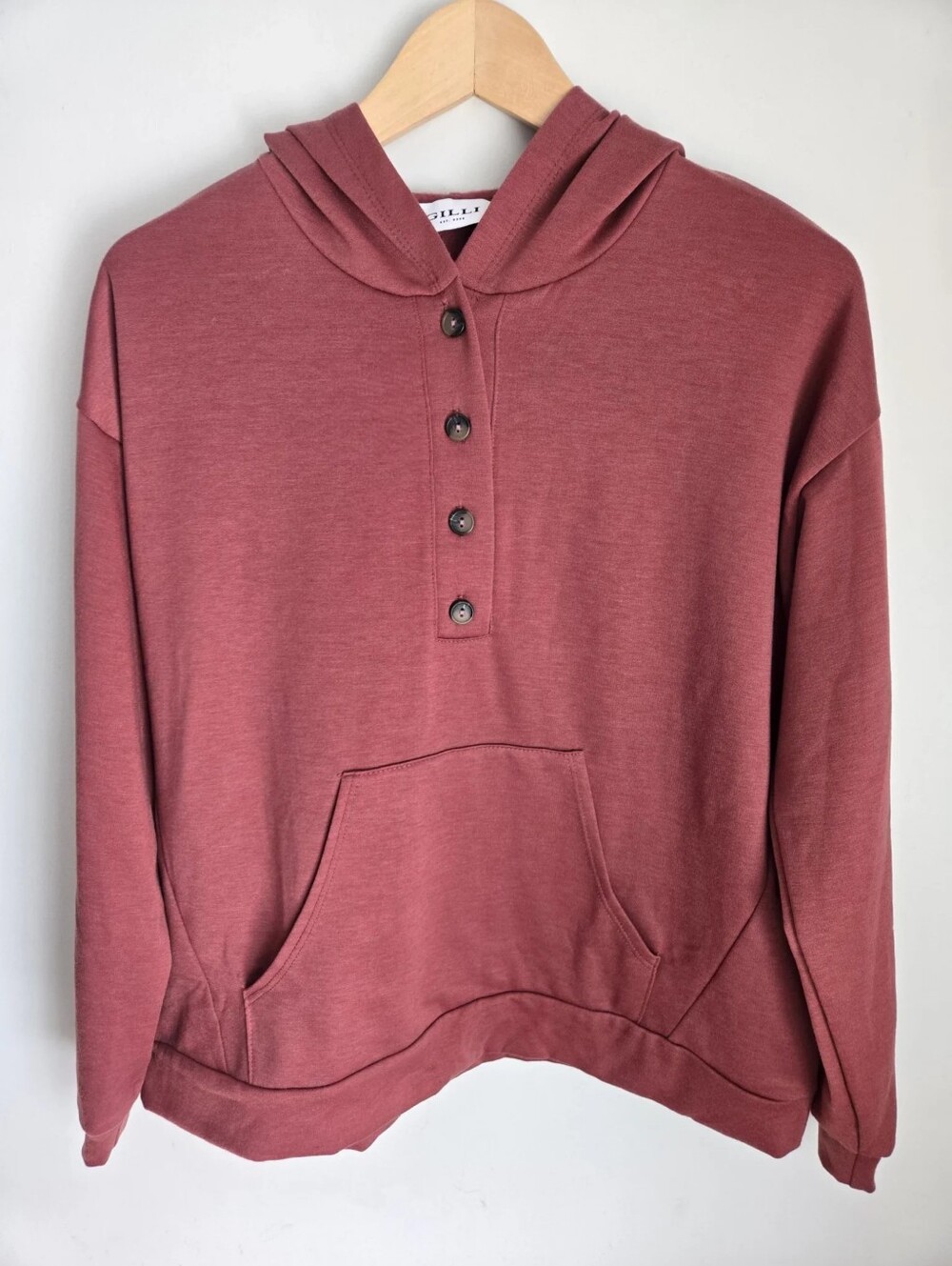 New GILLI Women's Hooded Button Pullover - Dusty Rose